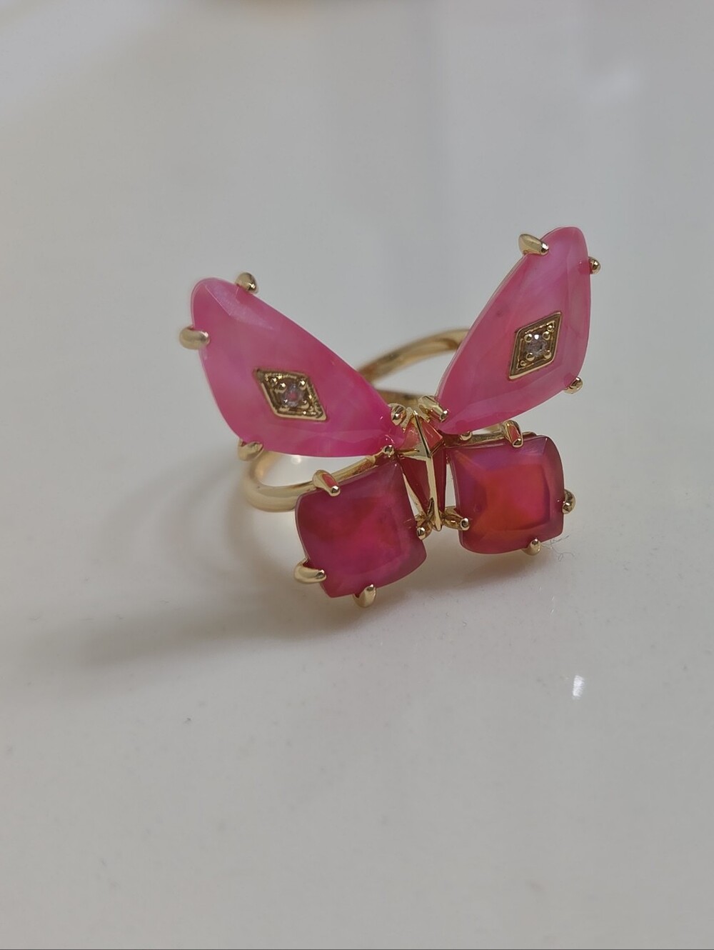 Kendra Scott Pink Butterfly Cocktail Ring in Gold Tone Size 9